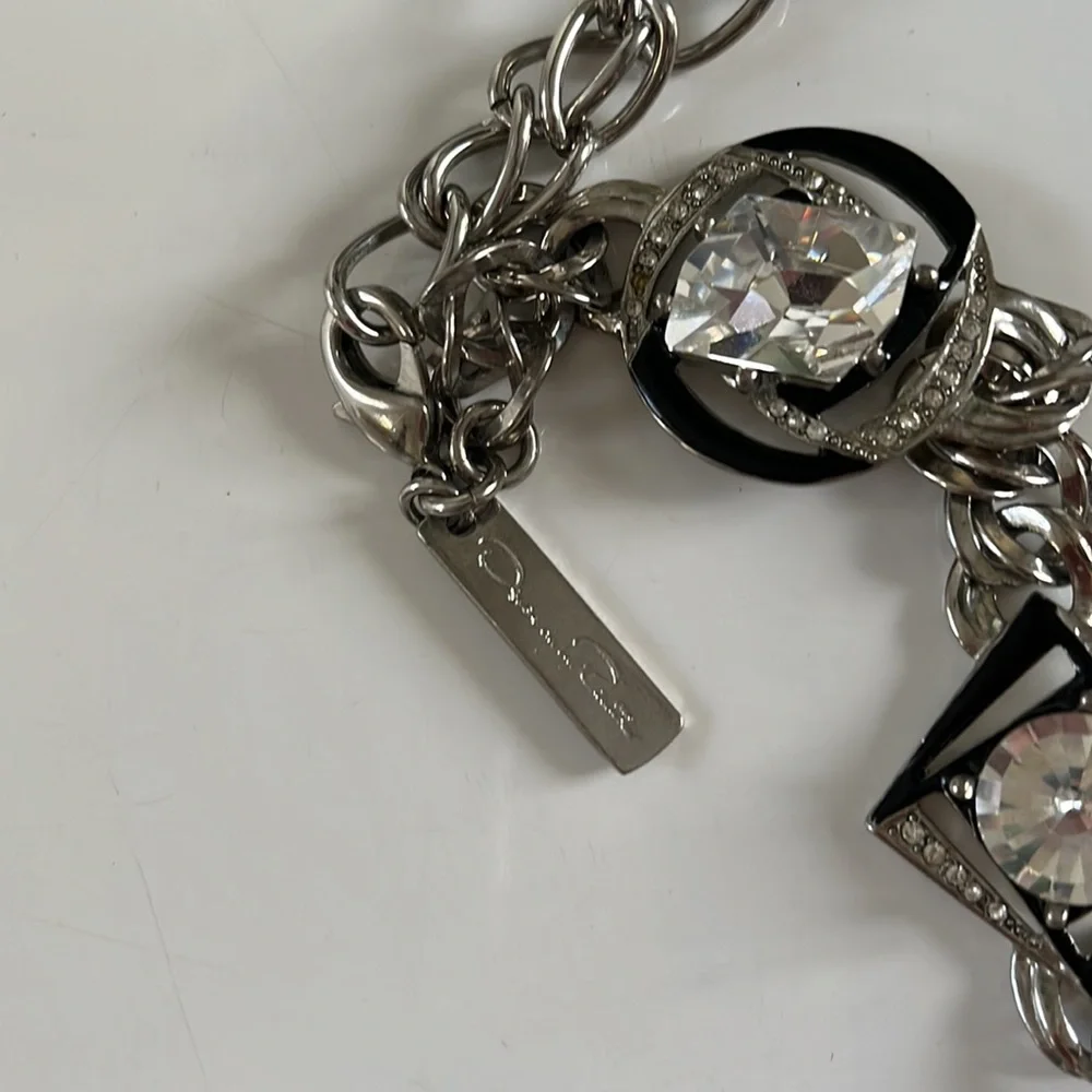 Vtg Oscar De La Renta Signed silver black rhinestone double necklace - Picture 8 of 12
